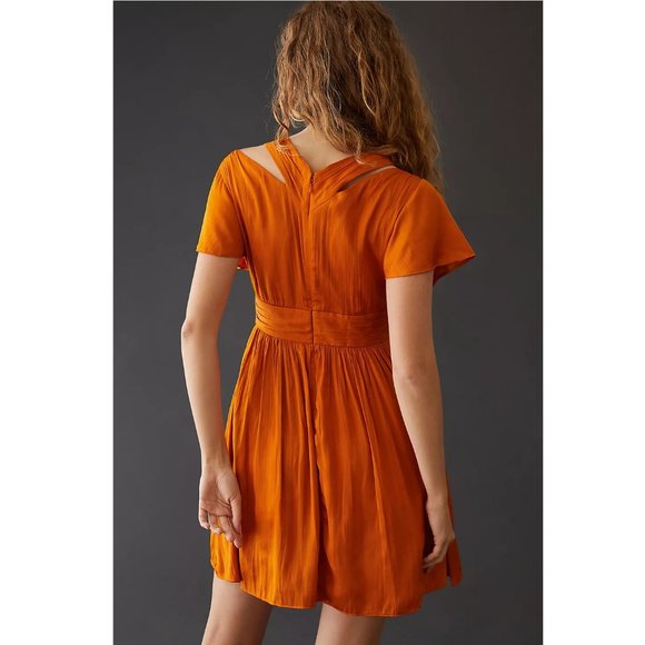 By Anthropologie Deep V-Neck Vibrant Mini Dress Orange Size 12 - Picture 10 of 12